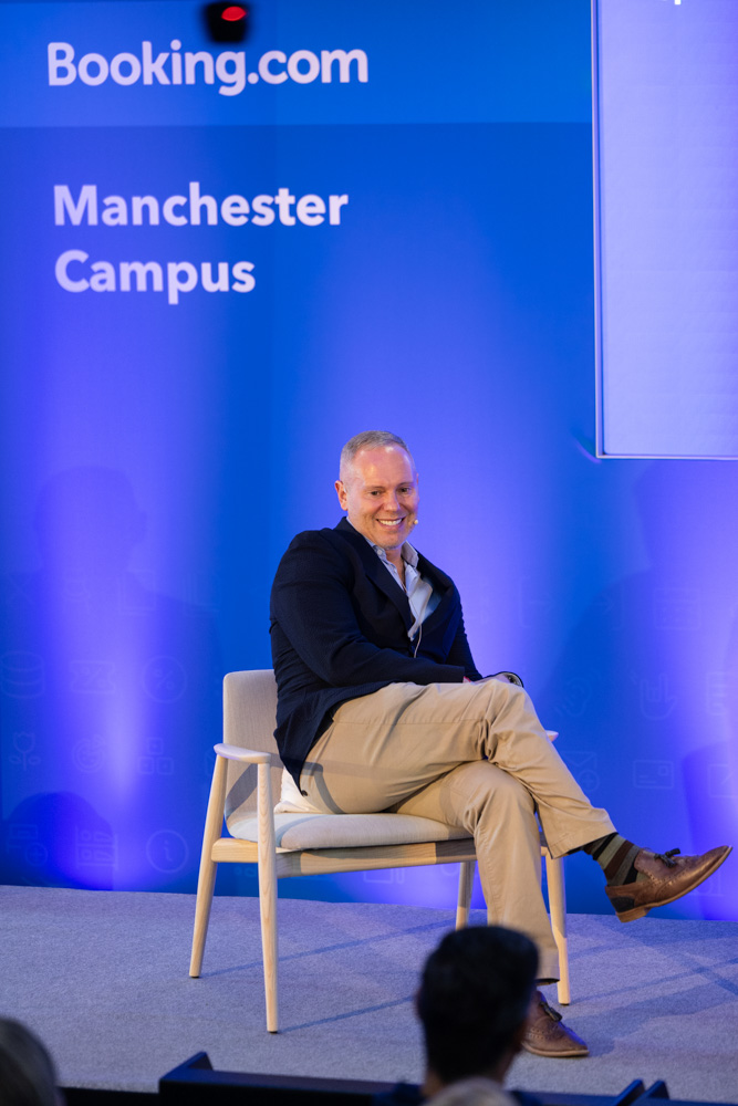 Panel discussion with guest speakers including Monica Galetti and Rob Rinder at the Booking.com Manchester event