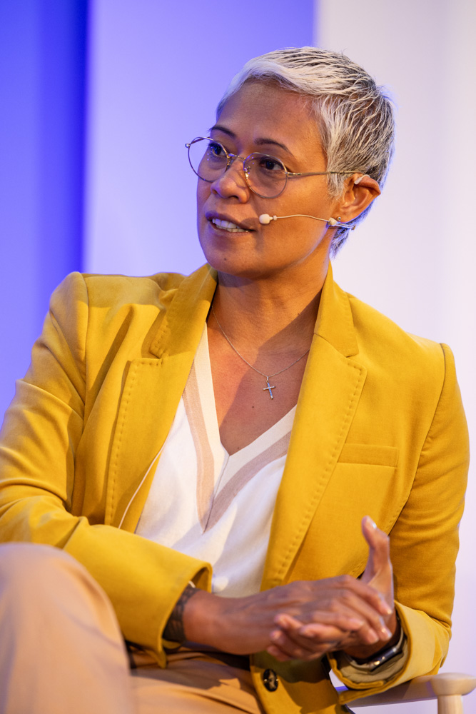 Panel discussion with guest speakers including Monica Galetti and Rob Rinder at the Booking.com Manchester event