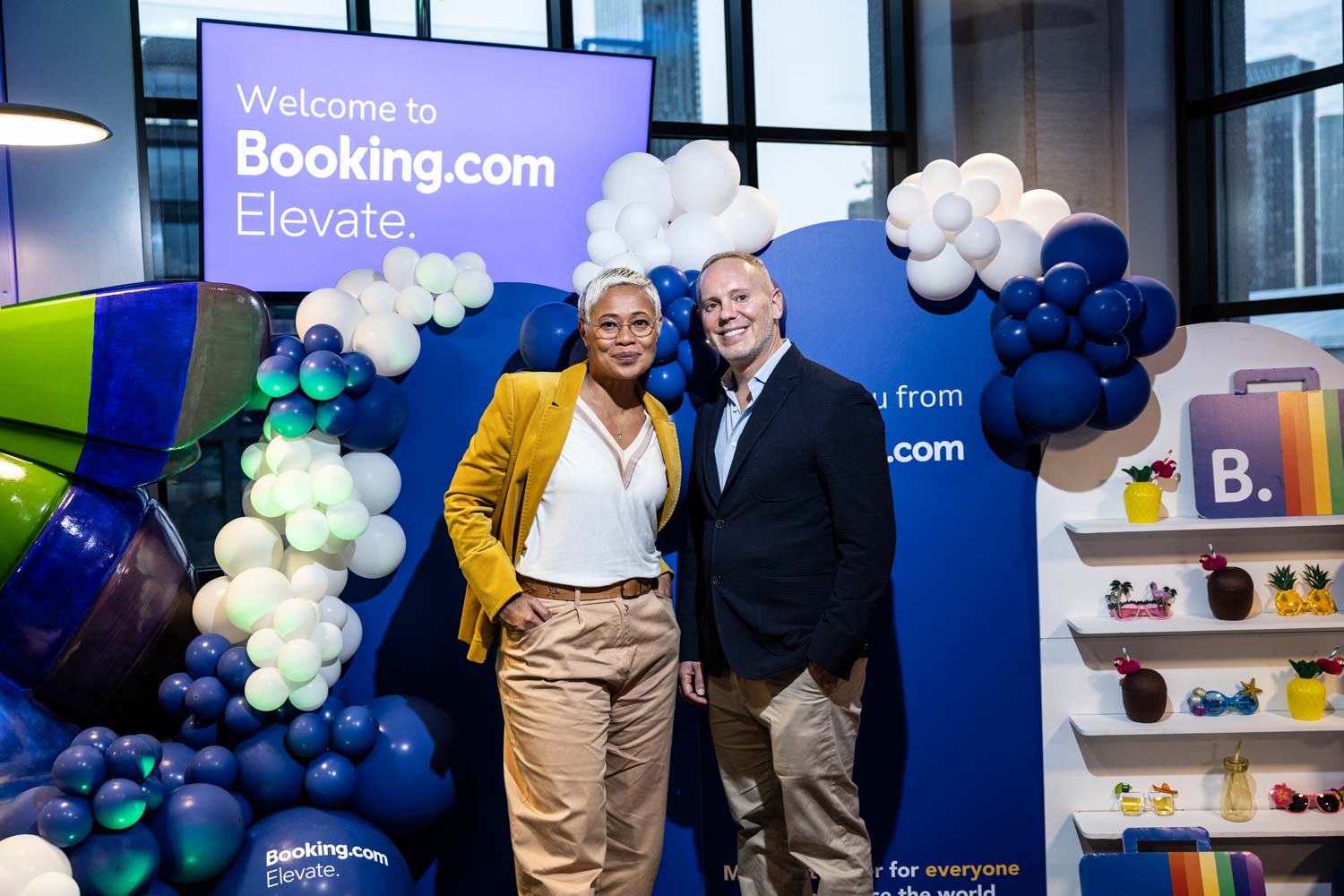 Booking.com leadership panel discussion on stage during the Elevate conference at the Manchester campus.