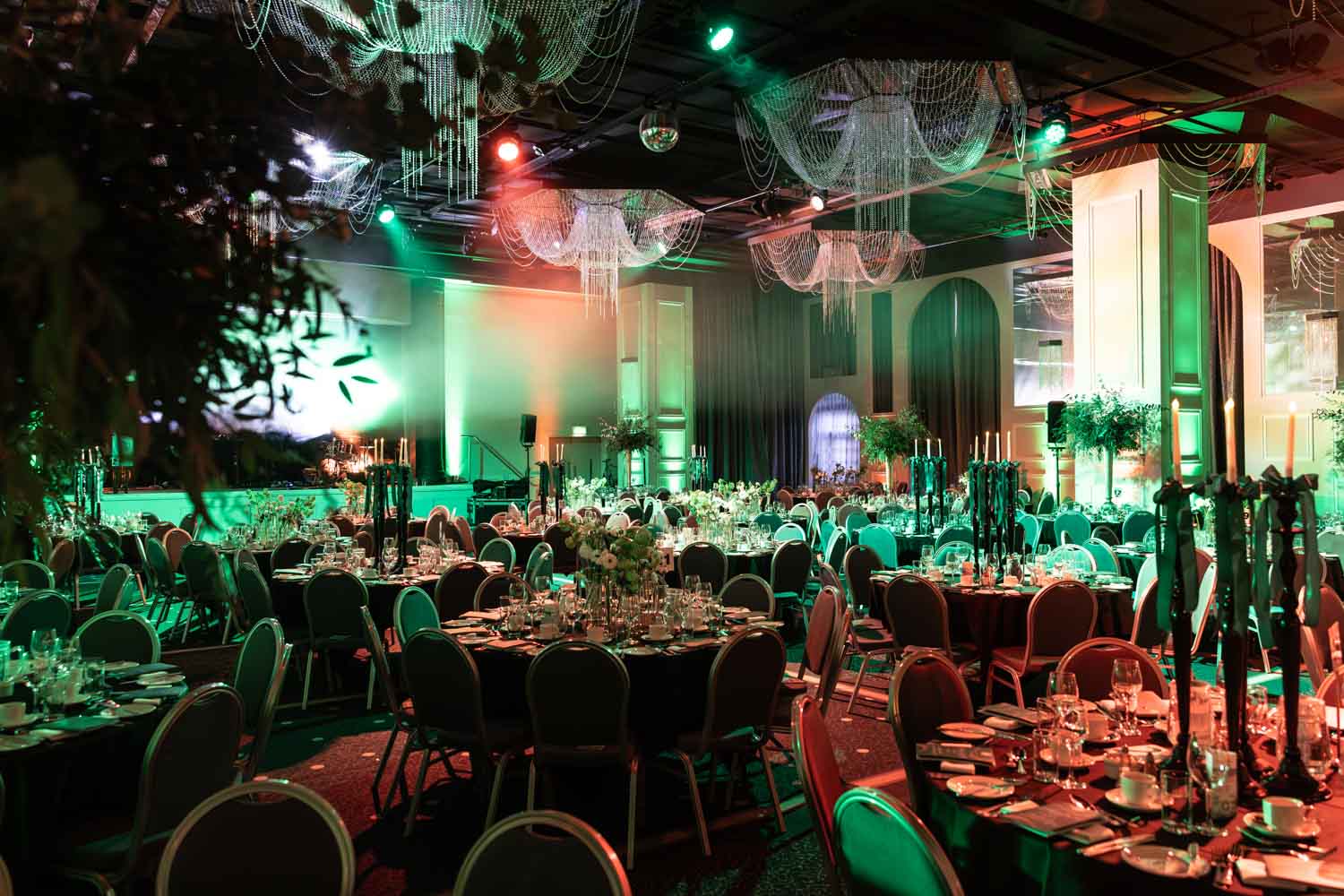 Emerald green event styling at an event in Manchester photographed by ER Event Photography
