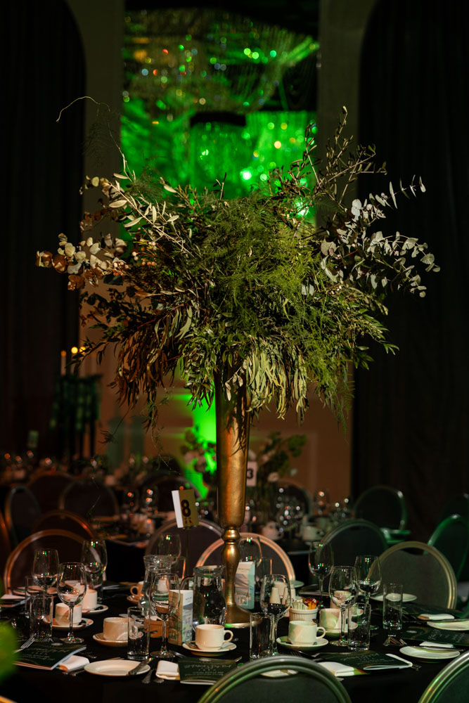 Emerald green event styling at an event in Manchester photographed by ER Event Photography
