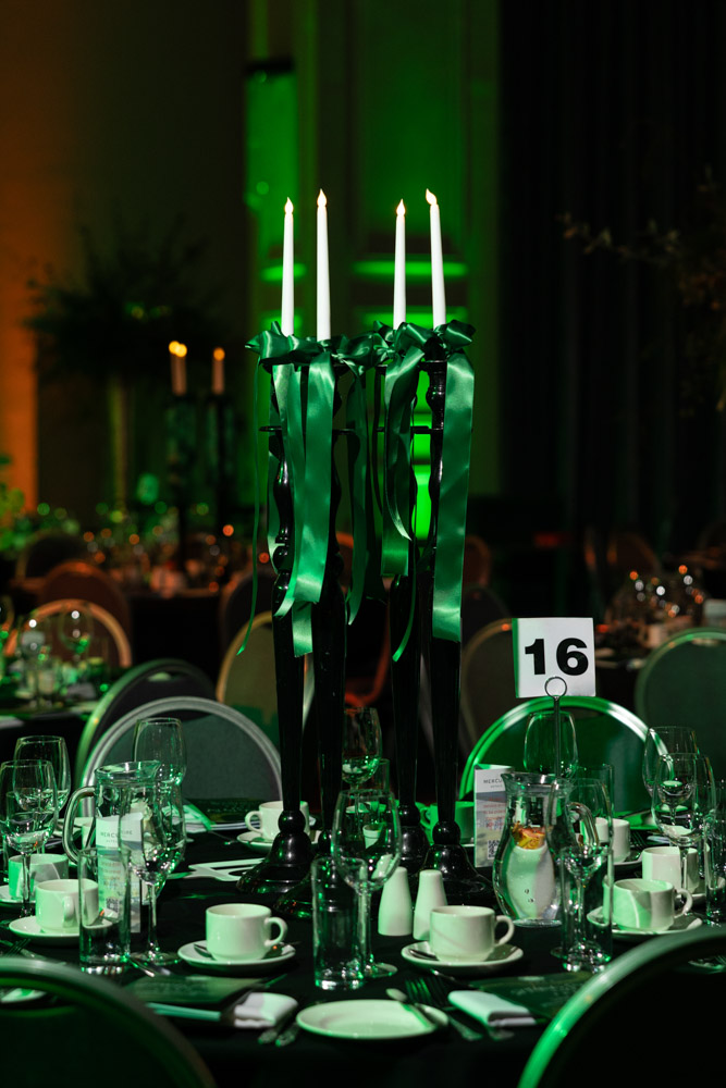 Emerald green event styling at an event in Manchester photographed by ER Event Photography