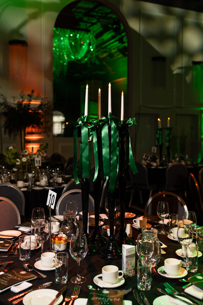 Emerald green event styling at an event in Manchester photographed by ER Event Photography