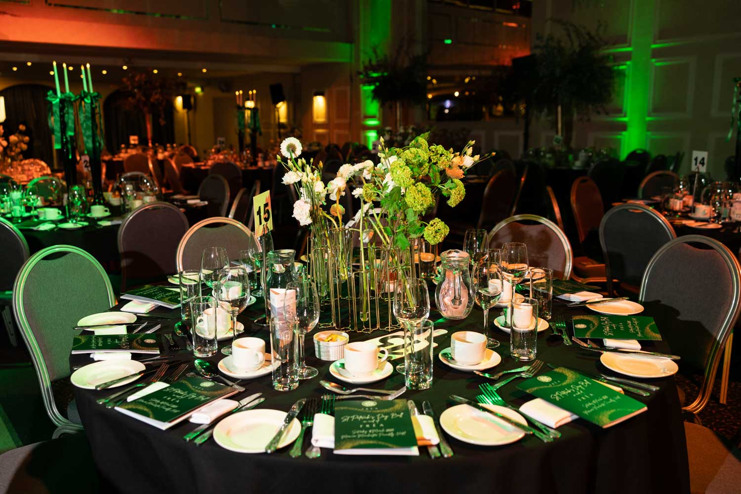 Emerald green event styling at an event in Manchester photographed by ER Event Photography