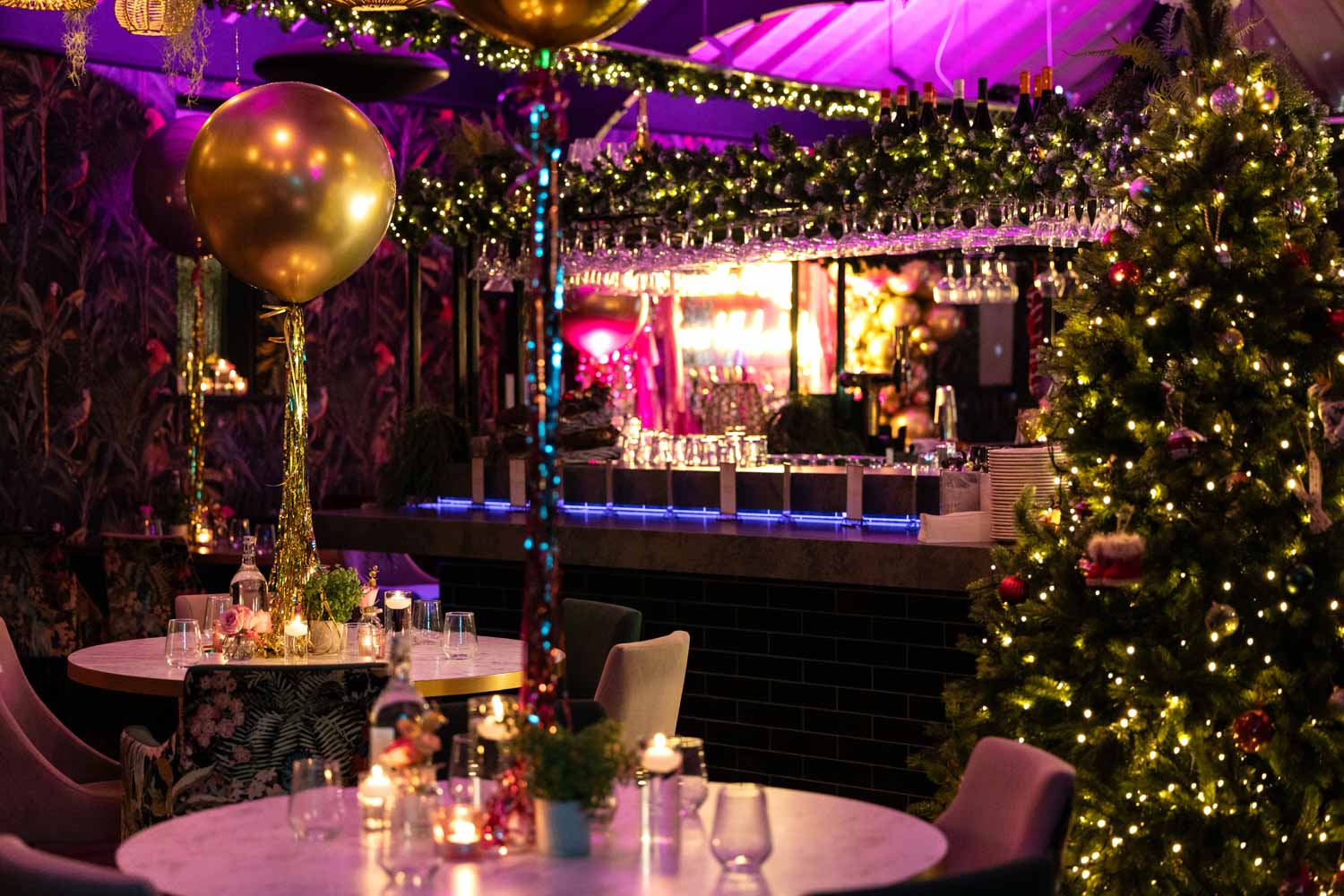 A photograph of a room decorated in gold and pink for an 18th birthday party in Altrincham