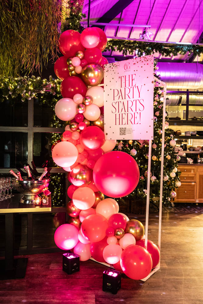 A photograph of a room decorated in gold and pink for an 18th birthday party in Altrincham
