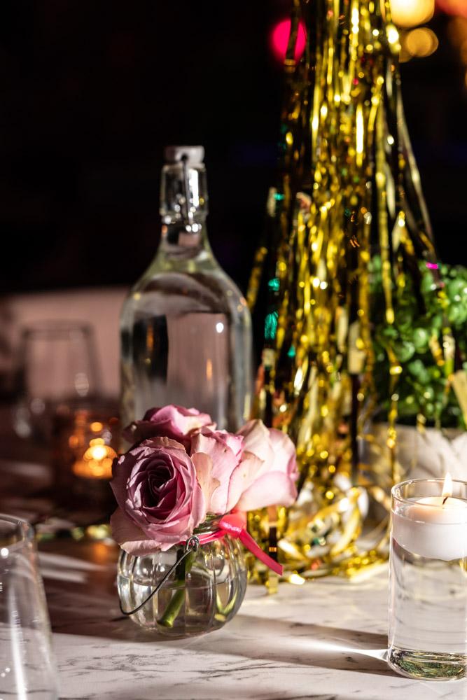 A photograph of a room decorated in gold and pink for an 18th birthday party in Altrincham