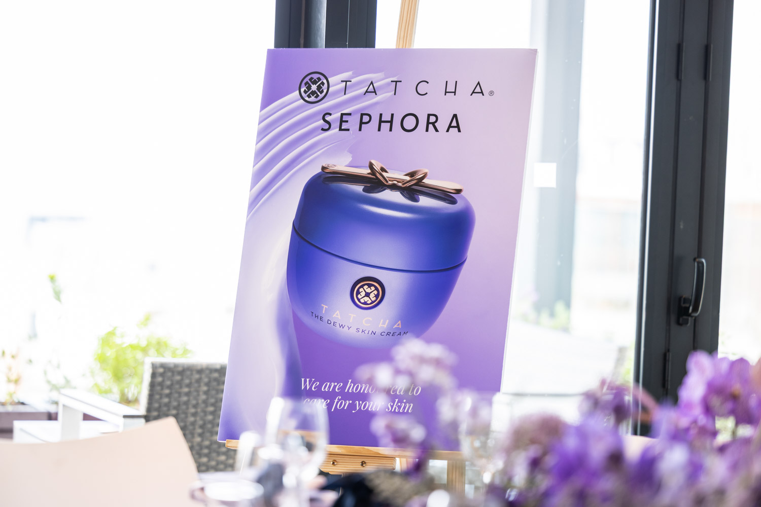 Tatcha Event Table Display with Purple Accents
